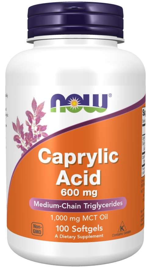 NOW Caprylic Acid, 600 mg, 100 Softgels