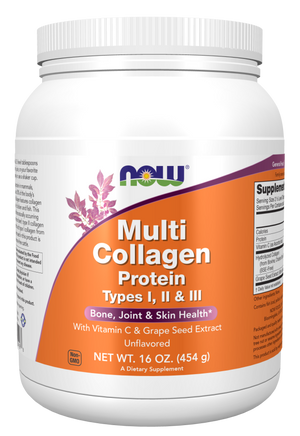 NOW Foods Supplements, Multi Collagen Protein Types I, II & III Powder, Bone, Joint, and Skin Health, 16 oz (454 g)