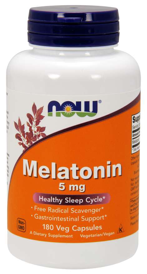 NOW Melatonin, 5 mg, 180 Veg Capsules