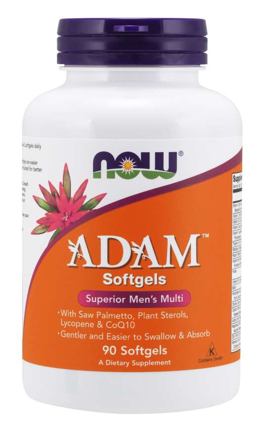 NOW Supplements, ADAM Men&#39;s Multivitamin with Saw Palmetto, Plant Sterols, Lycopene &amp; CoQ10, 90 Softgels