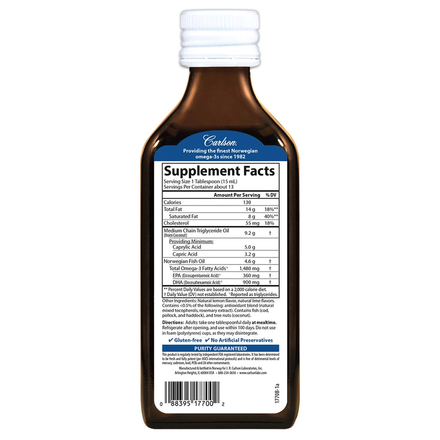 Carlson - MCT & Omega-3, Lemon-Lime, 200 mL (6.7 Fl Oz)