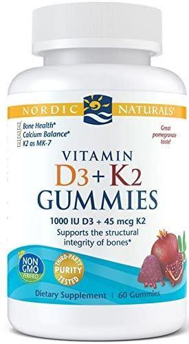 Nordic Naturals Vitamin D3 + K2 Gummies, Pomegranate - 1000 IU Vitamin D3 + 45 mcg Vitamin K2 - 60 Gummies - Great Taste - Bone Health, Promotes Healthy Muscle Function - Non-GMO - 60 Servings - Discount Nutrition Store