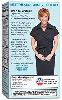 Vital Planet - Vital Flora Men’s Daily Shelf Stable Probiotic Supplement with 60 Billion Cultures and 60 Strains, Immune and Digestive Support Probiotics for Men with Prebiotic Fiber, 30 Capsules