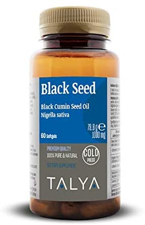 Talya Black Seed Oil Softgel with High Thymoquinone, Cold-Pressed from Non-GMO Turkish Black Cumin Nigella Sativa Seeds, No Glyphosate, 1000MG per Softgel