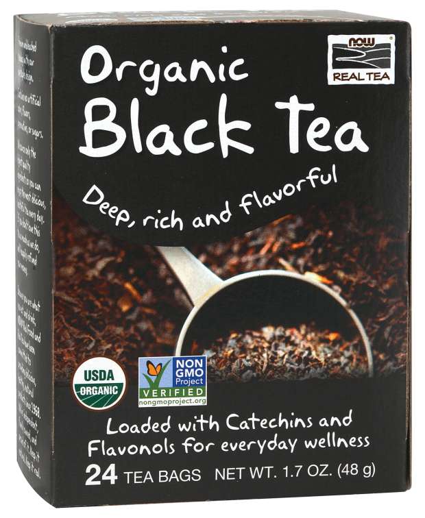 NOW Foods, Certified Organic Black Tea, Deep Rich Flavor, Non-GMO, with Catechins and Flavonols, Premium Unbleached Tea Bags with No-Staples Design, 24-Count