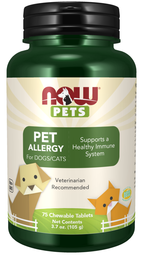 NOW Foods Pet Health, Pet Allergy Supplement, Formulated for Cats &amp; Dogs, NASC Certified, 75 Chewable Tablets