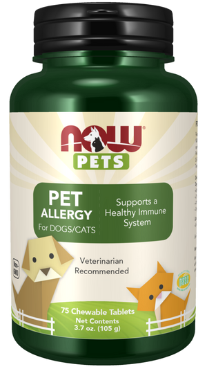 NOW Foods Pet Health, Pet Allergy Supplement, Formulated for Cats & Dogs, NASC Certified, 75 Chewable Tablets