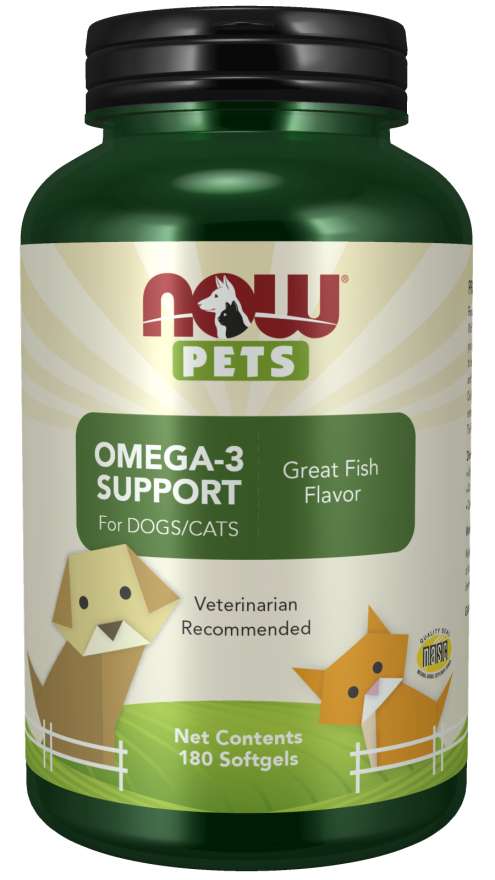 NOW Pets Omega-3 Support for Dogs-Cats, 180 Softgels