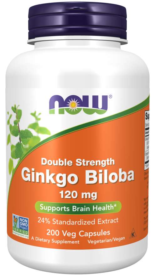 NOW Supplements, Ginkgo Biloba 120 mg, Double Strength, Non-GMO Project Verified, 200 Veg Capsules