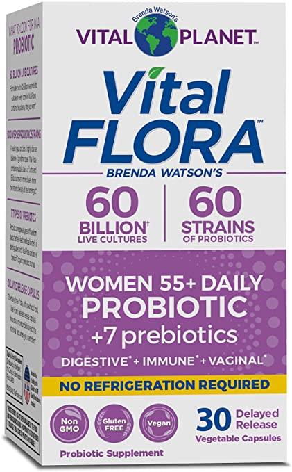 Vital Planet - Vital Flora Women Over 55 Daily Probiotic, 60 Billion CFU, Diverse Strains, Organic Prebiotics, Vaginal and Immune Support, Digestive Health Probiotics for Women 30 Capsules