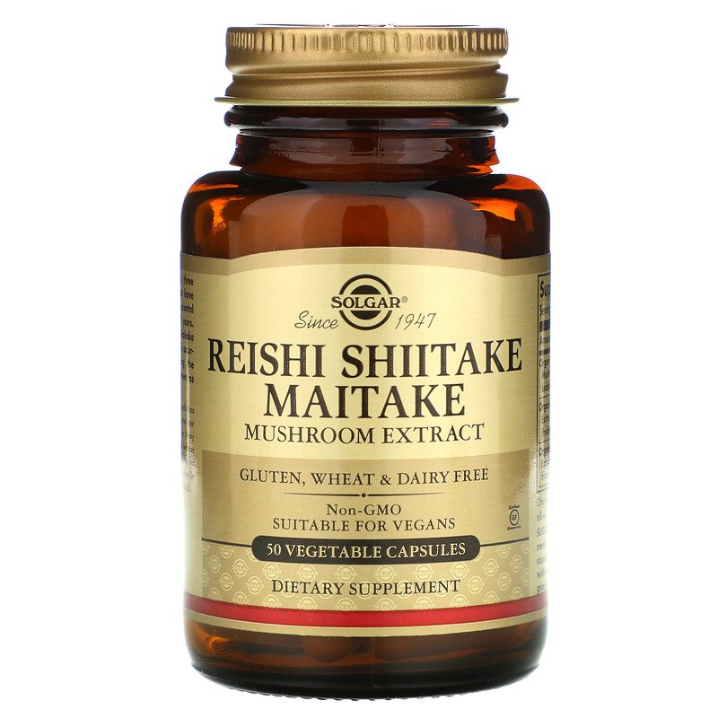 Solgar Multi-Mushroom Complex, 50 Vegetable Capsules - Reishi, Shiitake, Maitake Mushroom Extract - Natural Source of Beta Glucans - Non-GMO, Vegan, Gluten Free, Dairy Free - 50 Servings