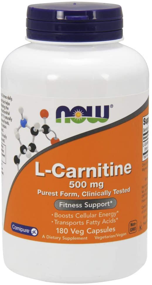NOW Foods Supplements, L-Carnitine 500mg, Purest Form, Amino Acid, Fitness Support*, 180 Veg Capsules