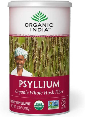 ORGANIC INDIA Psyllium Herbal Powder - Whole Husk Fiber Supplement, Digestion Support, Vegan, Gluten-Free, USDA Certified Organic, Non-GMO, Soluble & Insoluble Fiber Source - 12 oz