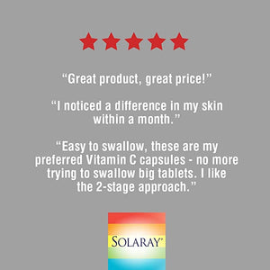 SOLARAY Super Bio Buffered Vitamin C 1000mg, Two-Stage, Timed Release Vitamin C with Bioflavonoids, Immune Support Supplement - High Absorption, Vegan, 60 Day Guarantee, 50 Servings, 100 VegCaps