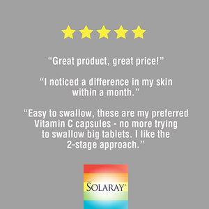 SOLARAY Vitamin C 1000 mg - High-Potency, All-Day Immunity, Blood Vessel Health and Collagen Synthesis Support - Vegan, Timed Release, 60-Day Guarantee - 250 Servings, 250 Vitamin C Capsules