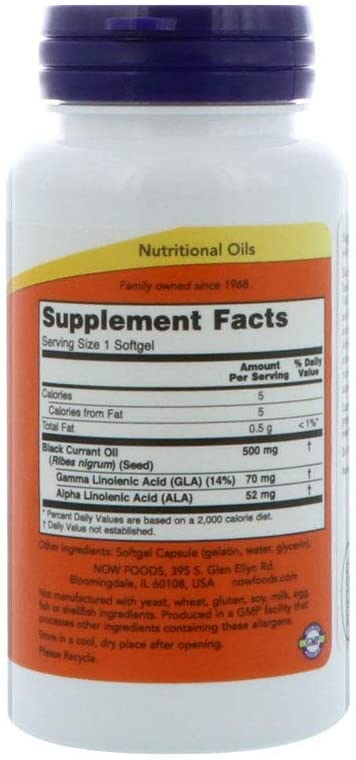 NOW Foods Black Currant Oil, 500 mg, 100 Softgels