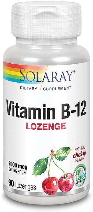 Solaray Vitamin B-12 Natural Cherry, 2000 mcg, 90 Sublingual Lozenges