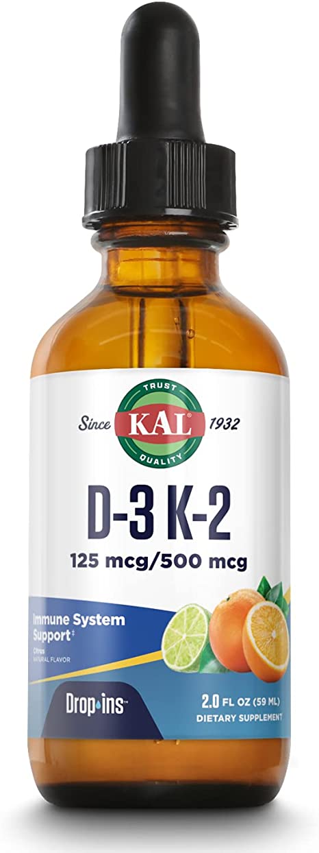 KAL D-3 K-2 DropIns 5000 IU (500 MCG) | Healthy Bones, Heart &amp; Immune Support | Citrus Flavor | 59 Servings, 2 FL OZ