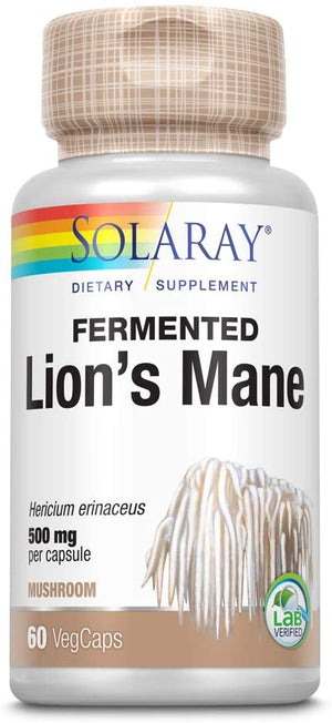 Solaray Organically Grown Fermented Lion's Mane Dietary Supplement, 500 mg, 60 VegCaps