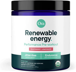 Ora Organic Renewable energy Performance Pre-workout Raspberry Lemonade 20 servings