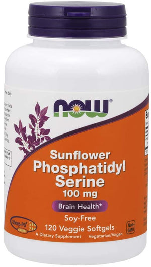 NOW Supplements, Sunflower Phosphatidyl Serine 100 mg, Derived from Non-GMO Sunflower Lecithin, 120 Veggie Softgels