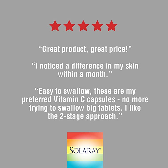 SOLARAY Super Bio Buffered Vitamin C 1000mg, Two-Stage, Timed Release Vitamin C with Bioflavonoids, Immune Support Supplement - High Absorption, Vegan, 60 Day Guarantee, 180 Servings, 360 VegCaps 180