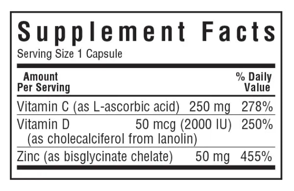 Bluebonnet Nutrition Vitamin C, D3 &amp; Zinc, for Immune Health and Respiratory Function*, Soy-Free, Gluten-Free, Non-GMO, Kosher Certified, Dairy-Free, 100 Vegetable Capsules, 100 Servings