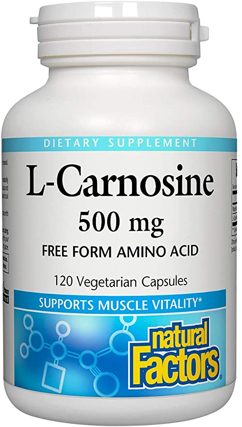 Natural Factors, L-Carnosine 500 mg, Supports Healthy Aging, Muscle and Brain Function, Dietary Supplement, 120 capsules (120 servings)