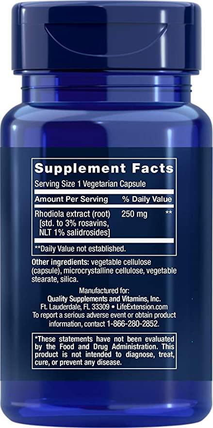 Life Extension Rhodiola Extract (3% Rosavins) 250 Mg, 60 Vegetarian Capsules - Discount Nutrition Store