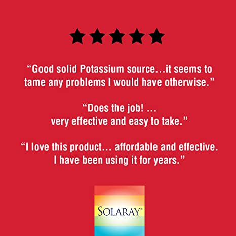 Solaray Potassium 99 mg - Electrolyte Balance Formula - Potassium Supplement for Electrolytes, Vascular and Heart Health Support - 60-Day Money Back Guarantee, Lab Verified, 200 Servings, 200 VegCaps