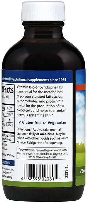 Carlson - B-6 Liquid, Vitamin B-6, Energy Production, Heart Health, Berry Lemonade Flavor, 120 mL (4 Fl Oz)
