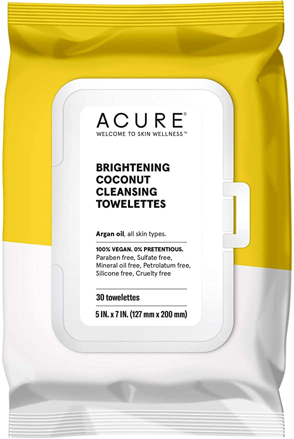 Acure Brightening Towelettes Coconut, 30 Towelettes
