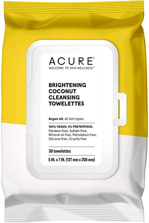 Acure Brightening Towelettes Coconut, 30 Towelettes