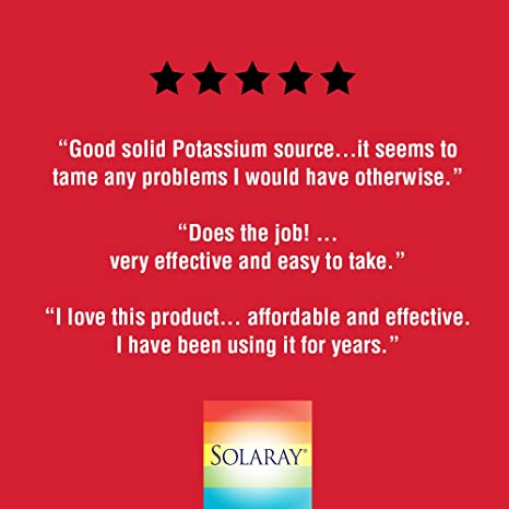 Solaray Potassium 99 mg - Electrolyte Balance Formula - Potassium Supplement for Electrolytes, Vascular and Heart Health Support - 60-Day Money Back Guarantee, Lab Verified, 100 Servings, 100 VegCaps