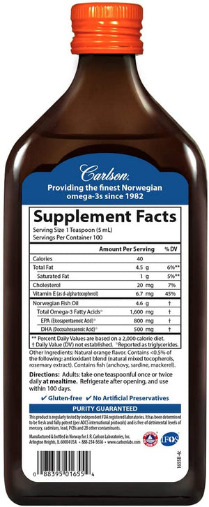 Carlson Norwegian The Very Finest Fish Oil Natural Orange, 16.9 fl oz