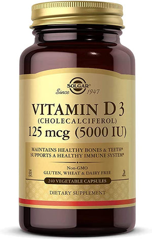 Solgar Vitamin D3 (Cholecalciferol) 125 mcg (5,000 IU) Vegetable Capsules - 240 Count