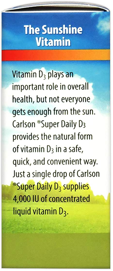 Carlson - Super Daily D3 4,000 IU (100 mcg) per Drop, Vitamin D Drop, Liquid Vitamin D3, 1-Year Supply, Unflavored, 365 Drops (10.3 mL)
