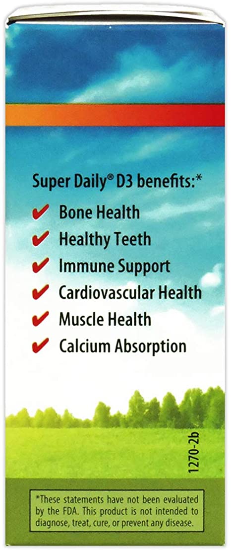 Carlson - Super Daily D3, Vitamin D Drops, 1,000 IU (25 mcg) per Drop, 1-Year Supply, Vitamin D3 Liquid, Heart &amp; Immune Health, Vegetarian, Liquid Vitamin D3 Drops, Unflavored, 365 Drops