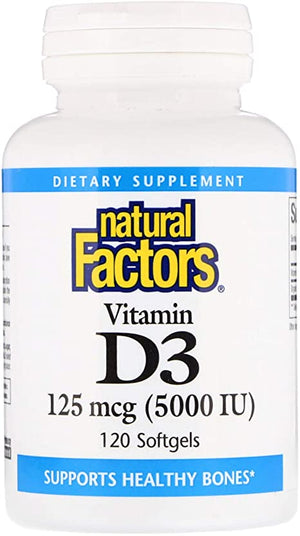 Natural Factors - Vitamin D3 5000 IU, Supports Healthy Bones, 120 Soft Gels