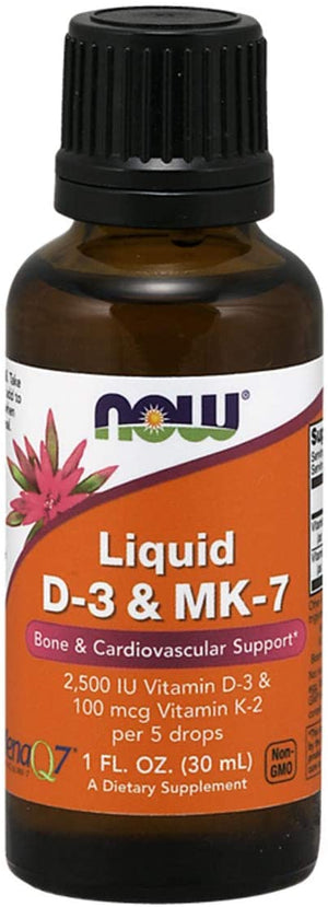 NOW Supplements, Liquid D-3 & MK-7 with 2,500 IU Vitamin D-3 & 100 mcg Vitamin K-2 per 5 drops, 1 Fl Oz