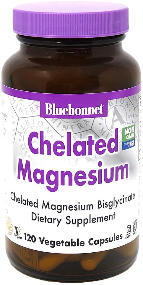 Bluebonnet Nutrition Albion Chelated Magnesium Vegetable Capsule, 200 mg, Stress Relief, Vegan, Non GMO, Gluten Free, Soy Free, Milk Free, Kosher, 120 Vegetable Capsule, 2 Month Supply