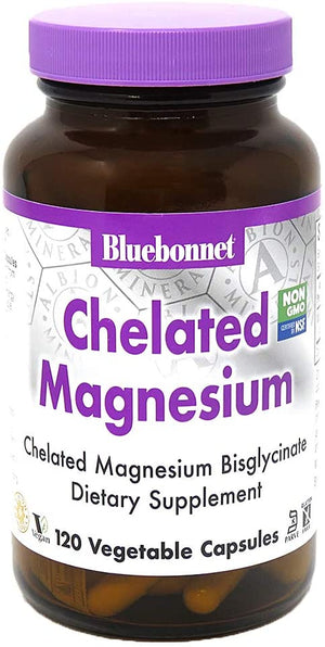 Bluebonnet Nutrition Albion Chelated Magnesium Vegetable Capsule, 200mg, Magnesium Oxide, Stress Relief, Vegan, Non GMO, Gluten Free, Soy Free, Milk Free, Kosher, 120 Vegetable Capsule