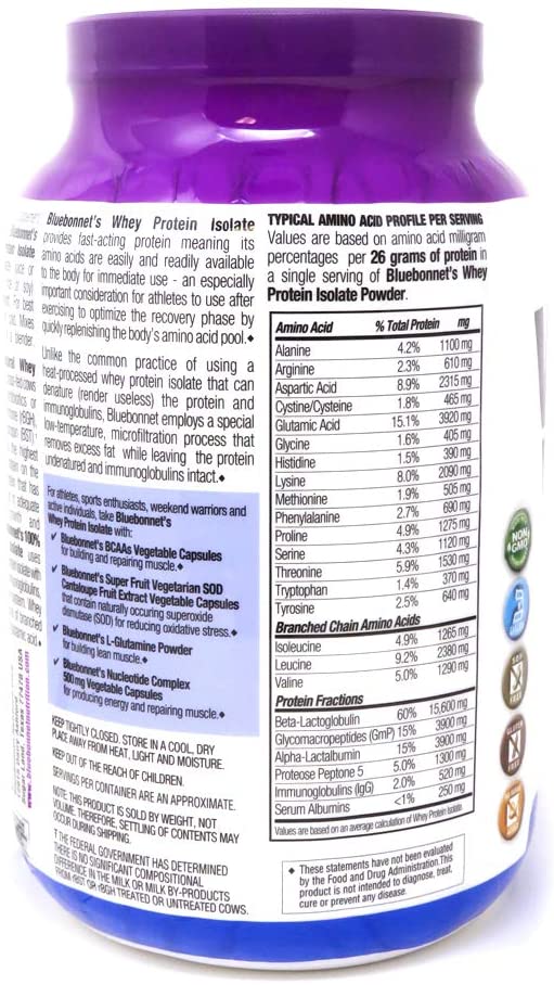 Bluebonnet Nutrition Whey Protein Isolate Powder, Whey From Grass Fed Cows, 26g of Protein, No Sugar Added, Non GMO, Gluten Free, Soy free, kosher Dairy, 2 Lbs, 28 Servings, Mixed Berry Flavor