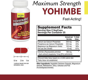Natural Balance Yohimbe PowerMax 2000 | Maximum Strength Formula w/Pure Yohimbe Bark | Sexual Energy & Virility Supplement | 50 VegCaps, 25 Serv.