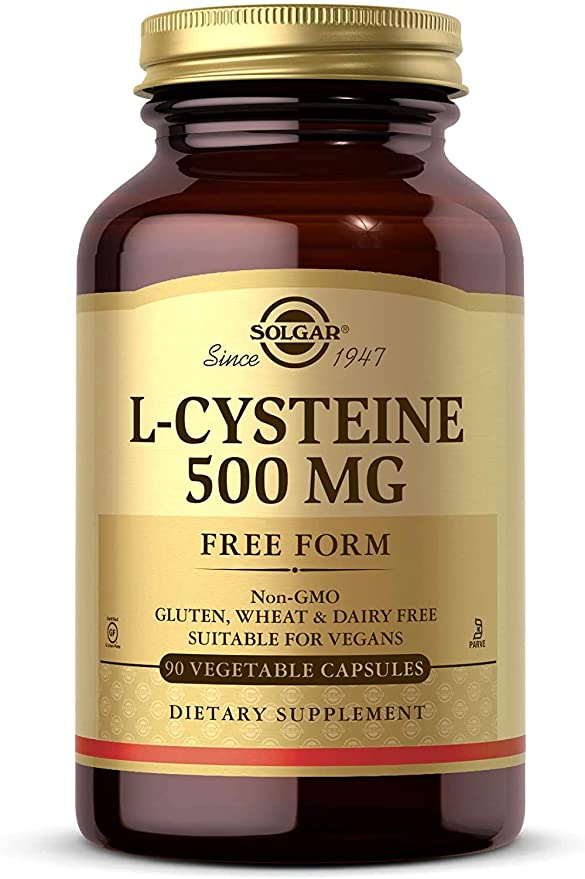 Solgar L-Cysteine 500 mg, 90 Vegetable Capsules - Free Form Amino Acid - Keratin Support for Skin, Hair &amp; Nails - Glutathione Support - Vegan, Gluten Free, Dairy Free, Kosher - 90 Servings
