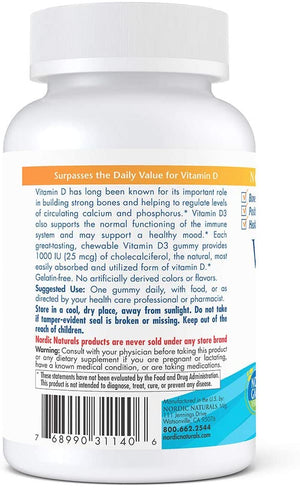 Nordic Naturals Vitamin D3 Gummies Wild Berry, 1000 IU, 60 Gummies