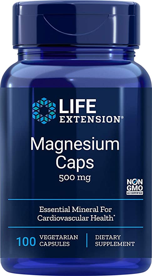 Life Extension Magnesium Caps, 500 mg, Magnesium Oxide, Citrate, and Succinate, Heart Health, Healthy Bones, Metabolism Support, 100 Vegetarian Capsules