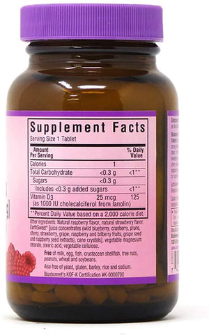 Bluebonnet Nutrition Earth Sweet® Chewables Vitamin D3 Natural Raspberry, 1000 IU, 90 Chewable Tablets