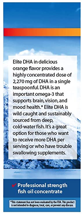 Carlson - Elite DHA, 2270 mg DHA, Professional Strength, Norwegian Fish Oil Concentrate, Cognitive Function &amp; Vision Support, Orange, 100 mL