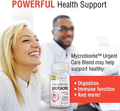 SOLARAY Mycrobiome Probiotic Urgent Care | Formulated to Support Healthy Digestion, Immune Function &amp; More | 100 Billion CFU | 30 VegCaps